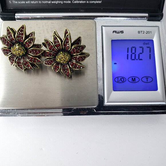 Heidi Daus Ruby-Red and Light Topaz Crystal Omega Back Floral Earrings NWOT - Picture 7 of 9